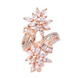 saraf rs jewellery Women Rose Gold-Plated American Diamond-Studded Floral Adjustable Ring image 2