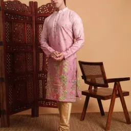 civamee Men Floral Pattern Regular Fit Long Kurta image 2