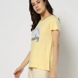 yousta Women Typographic Print Regular Fit Cotton Round-Neck T-Shirt image 2