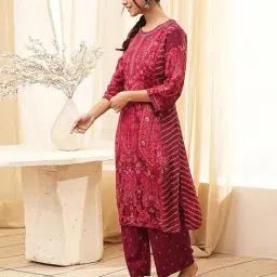 biba Women Paisley Print Straight Kurta with Palazzos image 2