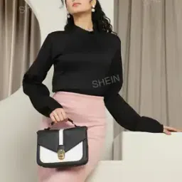 Shein Modest High Neck Full-length Sleeve Textured Neck Frill Top-picture-15