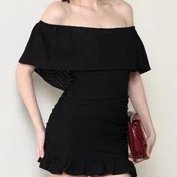 Shein Party Off Shoulder Schiffli Ruched Mini Bodycon Dress-picture-26