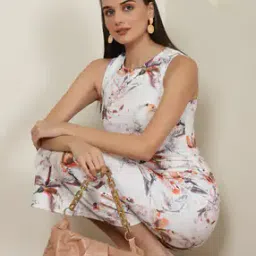 Shein Elegant Feminine Sleeveless Floral Print Midi Length Bodycon Dress-picture-34