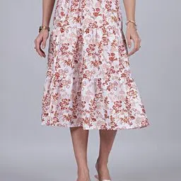 Shein Midi Length Floral Print Tiered Skirt-image-0