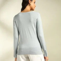 rio basic Women V-Neck Sweatshirt with Ribbed Hems image 3