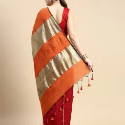 indie picks Handloom Gicha Cotton Silk Saree with Tassels image 3