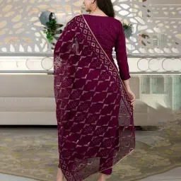 fashion basket Women Embroidered 3-Piece Semi-Stitched Straight Dress Material image 3