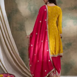 miss ethnik Women Embroidered Flared Kurta with Plazzos & Dupatta image 3