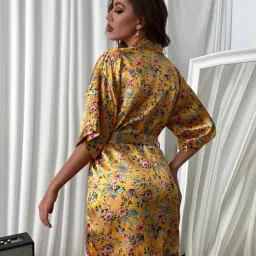 marquisa Women Floral Print Robe with Waist Tie-Up image 3