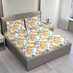 layers 200 TC Floral Print King Bedsheet with Pillow Covers image 3