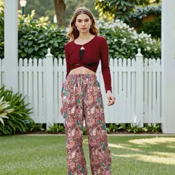 Shein High Rise Smocked Waist Paisley Print Relaxed Fit Palazzo image 3