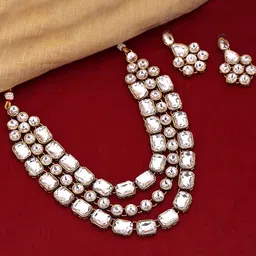 yellow chimes Gold-Plated Crystal Embellished Multi-layered Necklace Set image 3