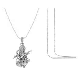 akshat sapphire Sterling Silver Saraswati Maa Chain Pendant image 3