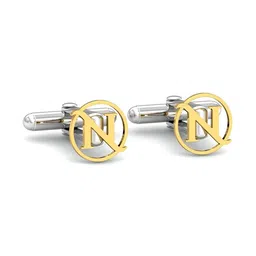 kuberbox Men Yellow Gold Alphabet N Cufflinks image 3
