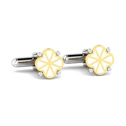 kuberbox Yellow Gold Diamond Clover Letter V Cufflinks image 3