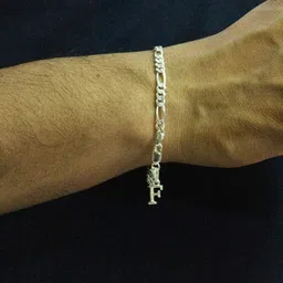 akshat sapphire Silver Figaro Bracelet with F Alphabet Charm image 3