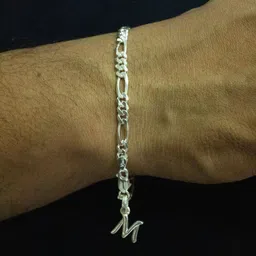 akshat sapphire Silver Figaro Bracelet with M Alphabet image 3