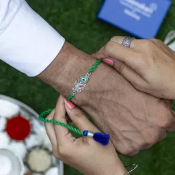 meenakari heritage jewellery Men Sterling Silver Morpankh Rakhi image 3