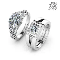 miss highness Sterling Silver Stone-Studded Couple Rings image 3