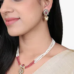 adwitiya Women Gold-Plated Stone-Studded Necklace & Earrings Set image 3