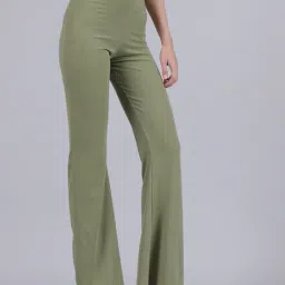 Shein Full Length High Rise Ribbed Boot Fit Khaki Trousers image 3