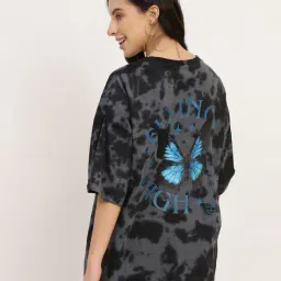 Shein Drop Shoulder Typographic Back Print Oversized Fit Crew Tshirt image 3