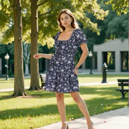 Shein Puff Sleeves Floral Print Fit and Flare Dress image 3