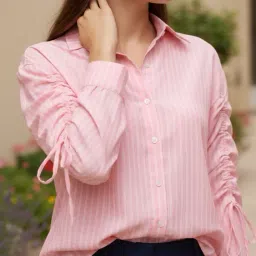 Shein Drop Shoulder Drawstring Sleeves Striped Shirt image 1