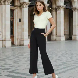 Shein Ankle Length Flexi Waist Straight Fit Trousers with Pockets image 3