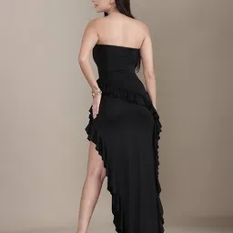 Shein Strapless Ruffle Trim Maxi Split Thigh Dress image 3