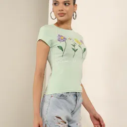 Shein Cap Sleeves Graphic Chest Print Fitted Short Tshirt image 3