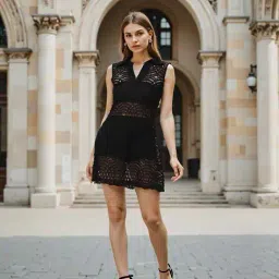 Shein Sleeveless Eyelet Lace Mini Sheer A-Line Dress image 3