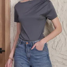 Shein Asymmetrical Ruched Neck Short Sleeve Bodysuit image 1