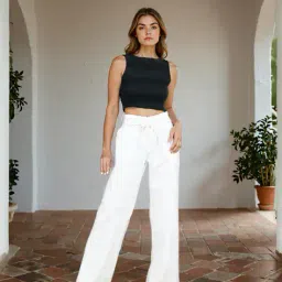 Shein Full Length Flared Fit Pants With Tie-up Belt image 3