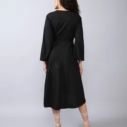 Shein Casual Full Bell Sleeves Textured A-Line Dress with Belt image 3