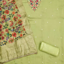 svaraa Women Embroidered 3-Piece Unstitched Dress Material image 3