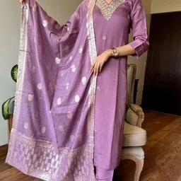 silk city surat Women Self-design Straight Kurta Set image 3