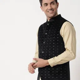 maxence Women Floral Woven Regular Fit Nehru Jacket with Welt Pockets image 3