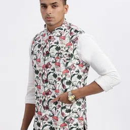 showoff Men Floral Print Slim Fit Nehru Jacket image 3