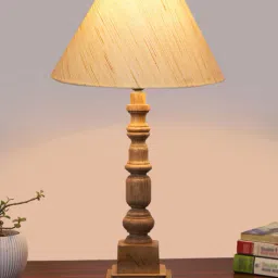 devansh Cotton Table Lamp with Wood Base image 3