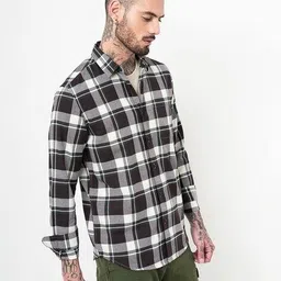 british club Men Waffle Checked Regular Fit Cotton Shirt with Patch Pocket image 3