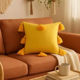 throw pillow Sunny Yellow Cushion Cover with Tassels image 3