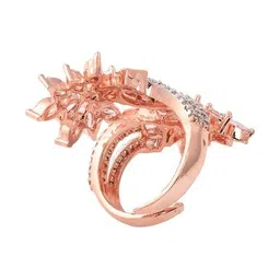 saraf rs jewellery Women Rose Gold-Plated American Diamond-Studded Floral Adjustable Ring image 3