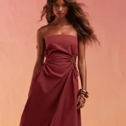 asos design Bandeau Lattice Detail Waist Midi A-Line Dress image 3