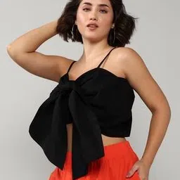 Shein Strappy Sleeves Stylised Top with Front Tie-Knot & Ruched Back-picture-53