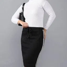 Shein Casual Elasticated Drawstring Waist Pencil Skirt with Side Stripes-picture-34