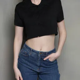 Shein Short Sleeve Cutaway Collar Textured Crop Boxy Fit Shirt image 1