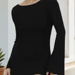 Shein Boat Neck Bell Sleeve Crochet Mini Sheath Dress-picture-31