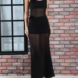 Shein Sleeveless Flower Applique Ruched Sheer Mermaid Dress-picture-21