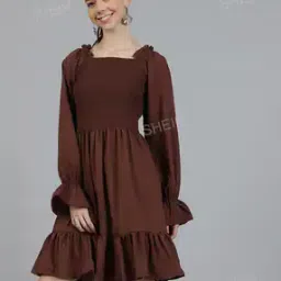 Shein Full Flounce Sleeves Tiered Hem Smocked Fit and Flare Dress-picture-33